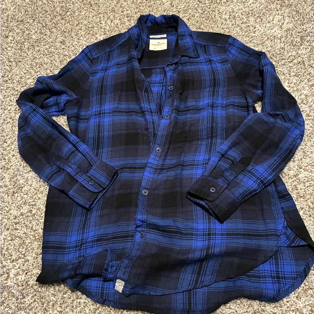 American Eagle Outfitters Black and Blue Checkered Shirt